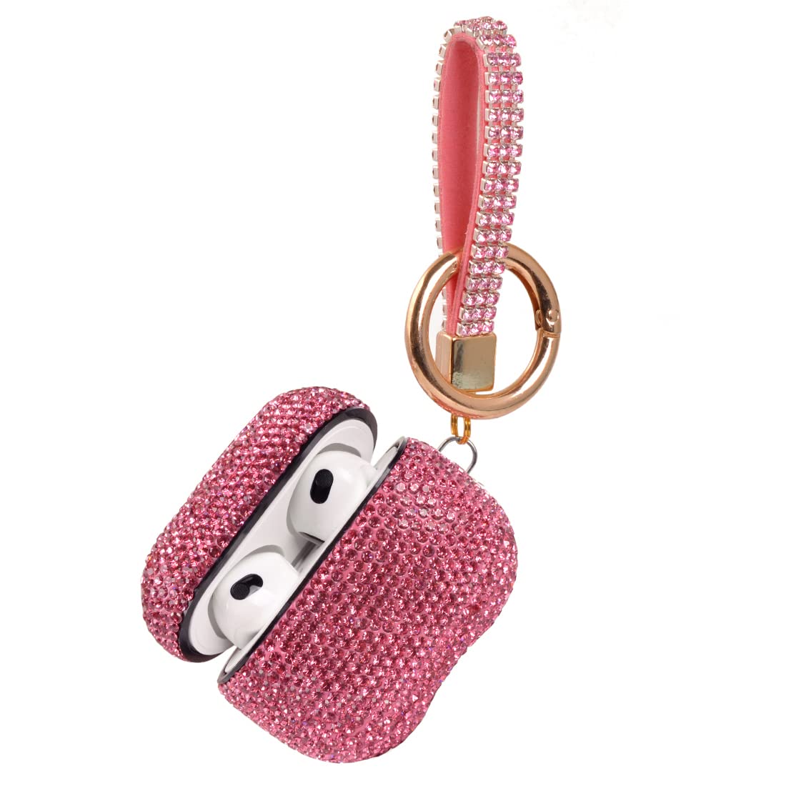Sparkly Case Compatible with AirPods 3rd Generation with Keychain,Shockproof Protective Premium Bling Rhinestone Cover Skin for AirPods 3 Charging Case (Pink+Keychain)