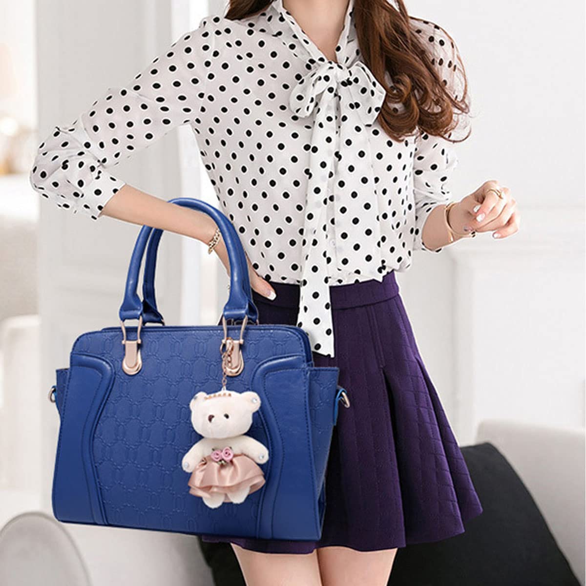 YOUNXSL Women's Fashion Handbags Tote Bags Shoulder Bag Top Handle Satchel Purse Set 4pcs Blue