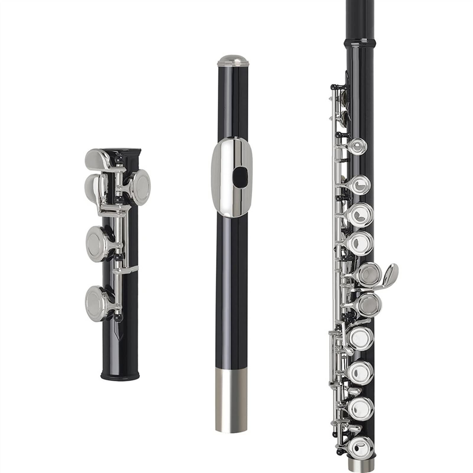 ZUZU Clave De Plata Cupronickel Flauta 16 Agujeros Agujero Cerrado C Tono Flauta Negra Instrumento De Viento De Madera con Estuche Cuero Paño De Limpieza Kit Flauta