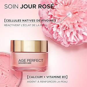 L'Or'eal Paris - Radiance Routine Gift Kit for Mature Skin - Radiance, Freshness, Vitality and Firmness - Fresh Tonic, Rose Serum-Oil, Rose Day Care - Age Perfect Golden Age - 3 Products