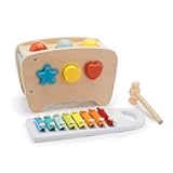 Amazon Basics Musical Pounding Bench With Xylophone and Shape Sorter Toy-Kids Gift for Toddlers, Age 18M+, Boy Girl Baby, 11.6 x 5.2 x 6.3 inches, Multicolor