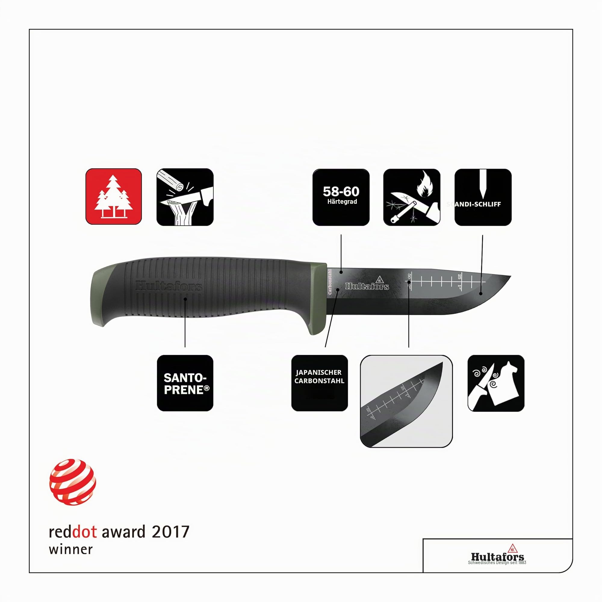 Hultafors OK4 Bushcraftmesser I I Robustes Outdoormesser mit Gürtelhalterung I Aus rostfreiem Japanstahl mit rutschfestem Griff I 380270