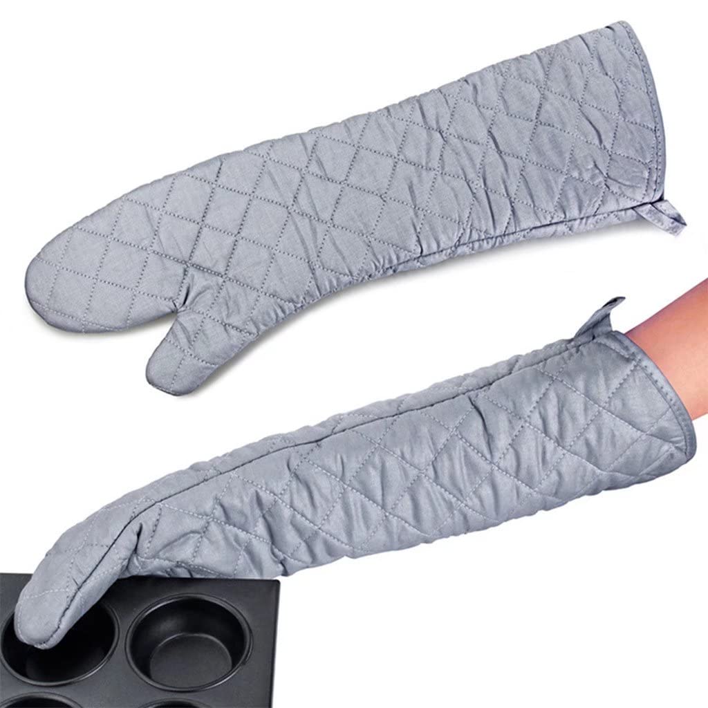 Genérico Guantes para Barbacoa Resistentes al Calor, Guantes de algodón engrosados ​​y extendidos, Herramientas de Cocina a Alta Temperatura Guantes para Horno, 1 par (Color: Plata, tamaño: 61 cm)