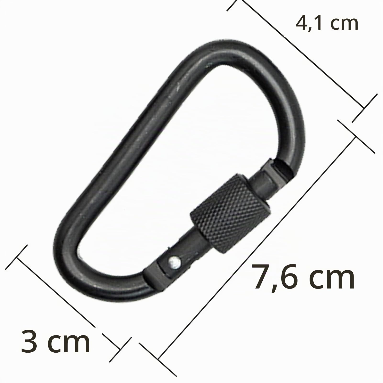 SZXMDKH Mousqueton Tactique en Alliage d'Aluminium - Porte-clés Noir Avec Verrouillage à Vis - Pour Pêche, Camping, Randonnée, Ski, Vélo - 4 Pièces, 8 cm