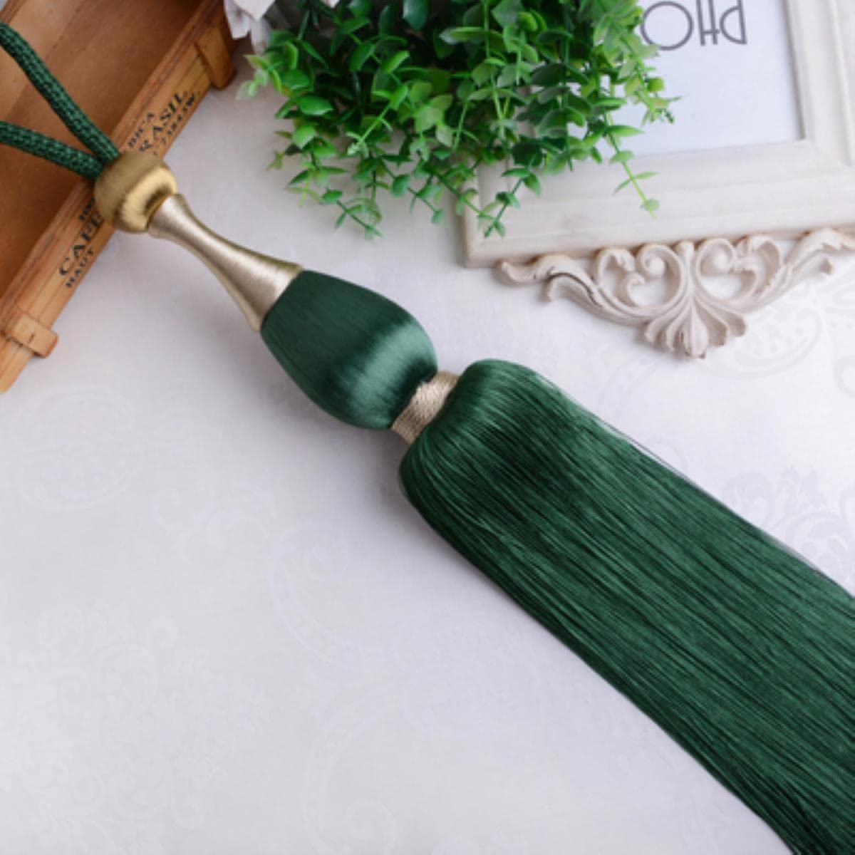 2 Pcs Rideau Gland Embrasses Suspendus Lier Cordes Ceinture Boule Boucle Crochet Titulaire Rideau Accessoire Embrasse-Vert Foncé
