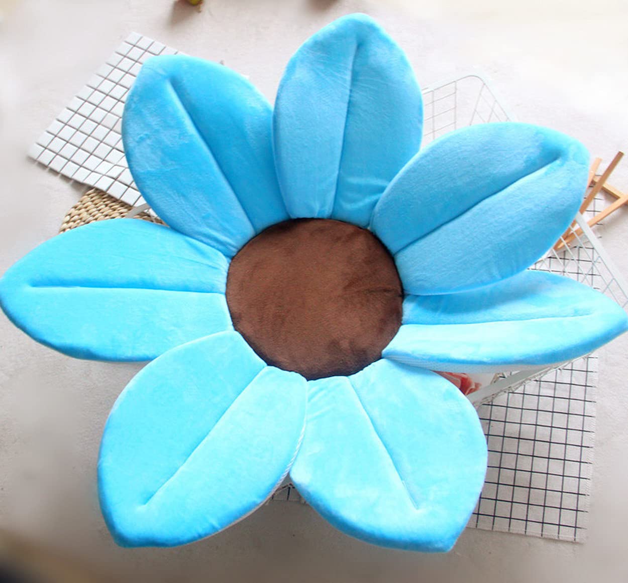 Aoopoo Blue Foldable Flower Bath Tub For Baby - Sunflower Cushion Mat (Blue)