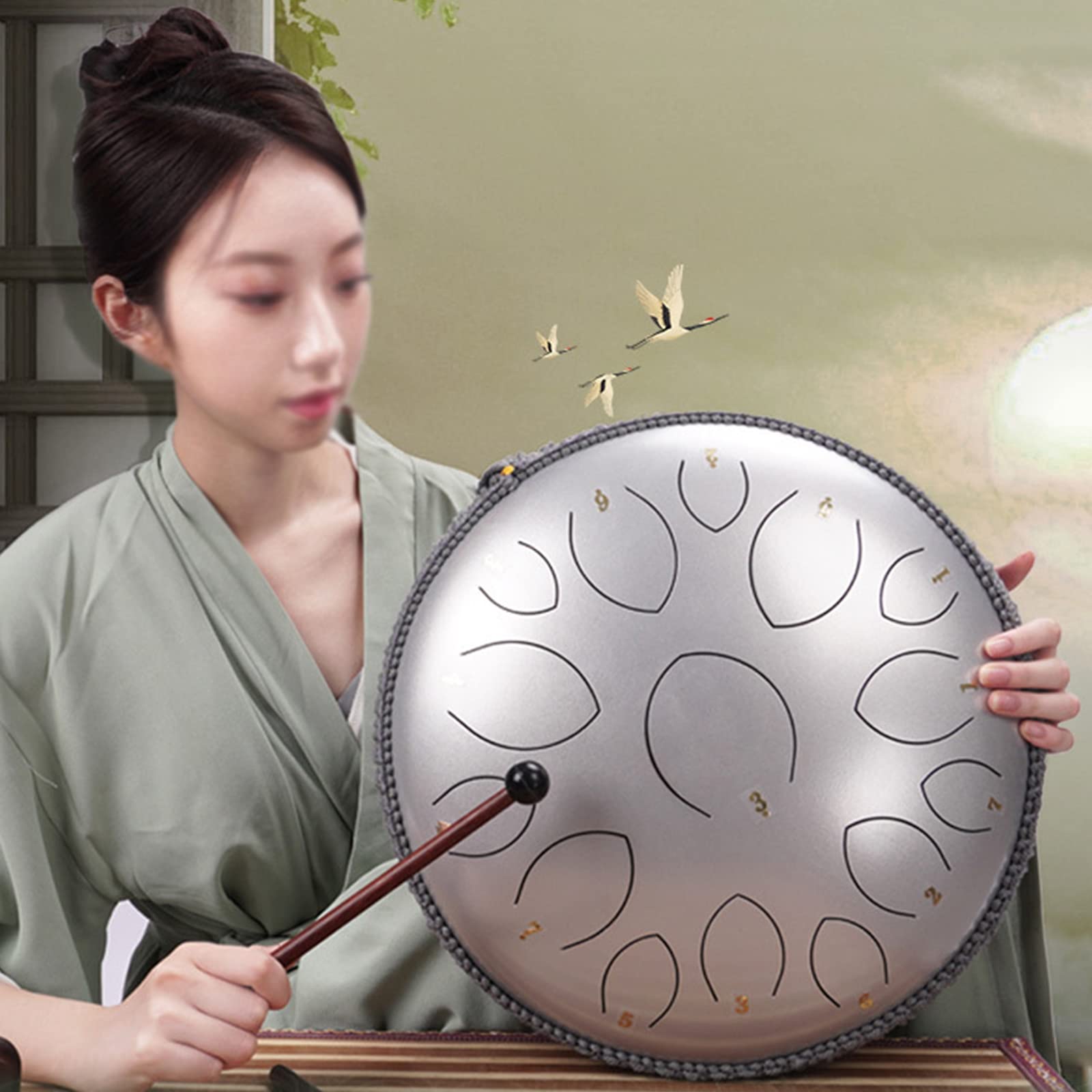 Handpan Tambor De Lengüeta De Acero 15 Tone 14" Steel Tongue Drum Tambores De Hendidura Instrumento De Percusión Etérea para Niño Principiantes con Mazos Y Bolsa De Transporte