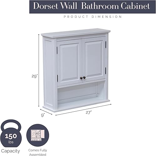 Miniatura 2 de Dorset - Armario de pared de baño, armario de baño blanco, organizador de medicamentos con estantes ajustables, 2 puertas y estante abierto, ahorro