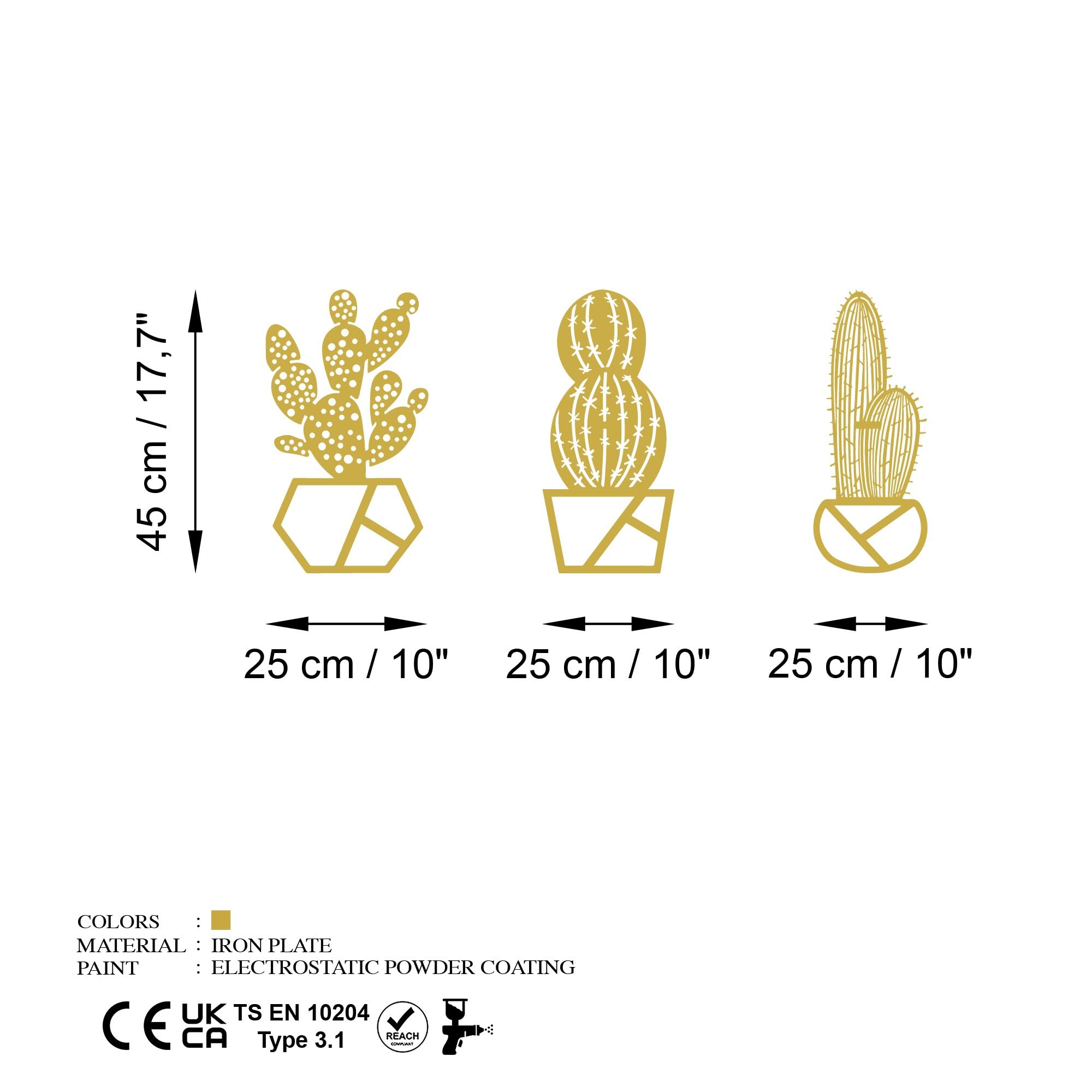 Elegancki złoty element dekoracyjny metalowy (3 sztuki), 25 x 45 cm | 100% metal, grubość 1,5 mm, łatwe zawieszanie, idealna do nowoczesnej dekoracji