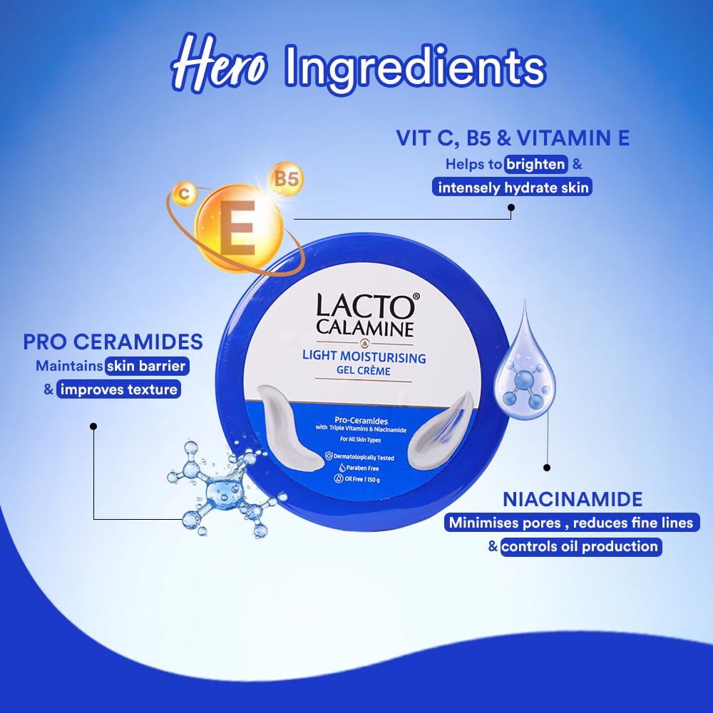 Lacto Calamine Light Moisturising Gel Crème| Pro Ceramides, Niacinamide & Triple Vitamins| Moisturizer Suitable for oily skin|150G| 2