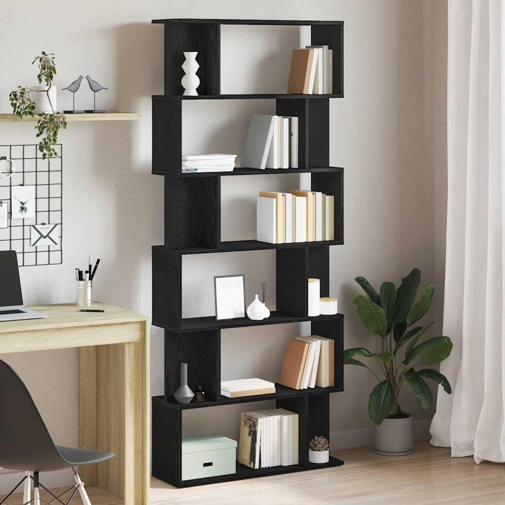 Estantería en aspecto de roble, 80 x 24 x 190,5 cm, de material de madera con compartimentos desplazados y parte superior estable para libros y decoración, fácil de limpiar