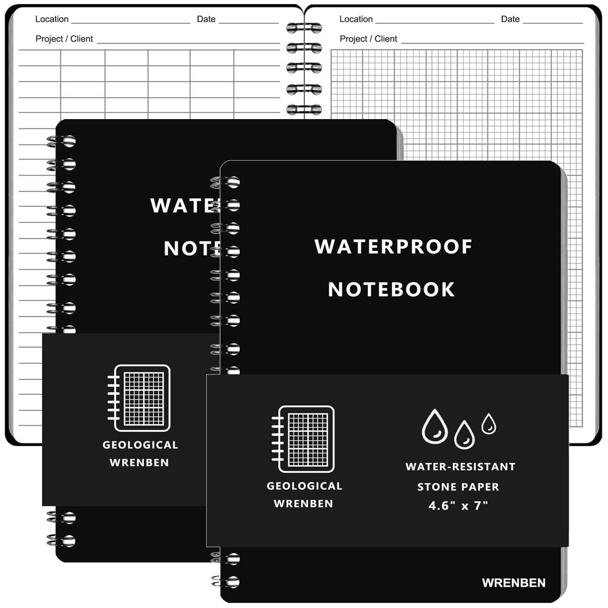 Cahier à spirale géologique noir WRENBEN anti transparence