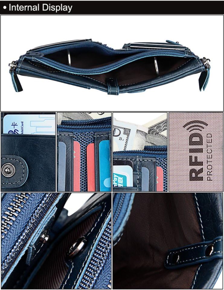Men RFID Blocking Bifold Wallets Soft Genuine Leather, mens wallet coin purse, high-capacity Billfold with 7 Credit Cards Holder, USD Euro pound Holder, Flip Up ID, Gift for men boy (Blue)4