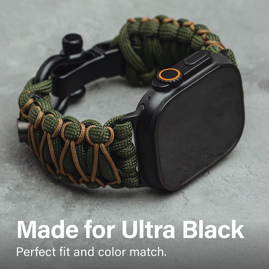 KORDIZ Survivor Pro - Nylon Paracord band for Apple Watch ULTRA 3, ULTRA 2/1 [49mm] & Series 11, 10, 9, 8, 7-1, SE3, SE2, SE [46mm 45mm 44mm 42mm] - with Stainless Steel Adjustable Shackle