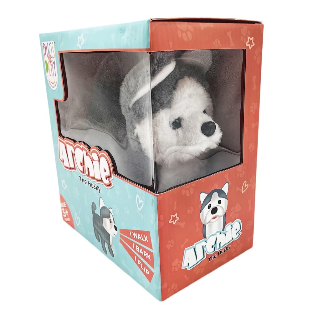 Pugs At Play Archie Flipping Dog Interactive Plush Toy – Soft Electronic Animal That Moves and Makes Sounds, for Toddlers and Kids