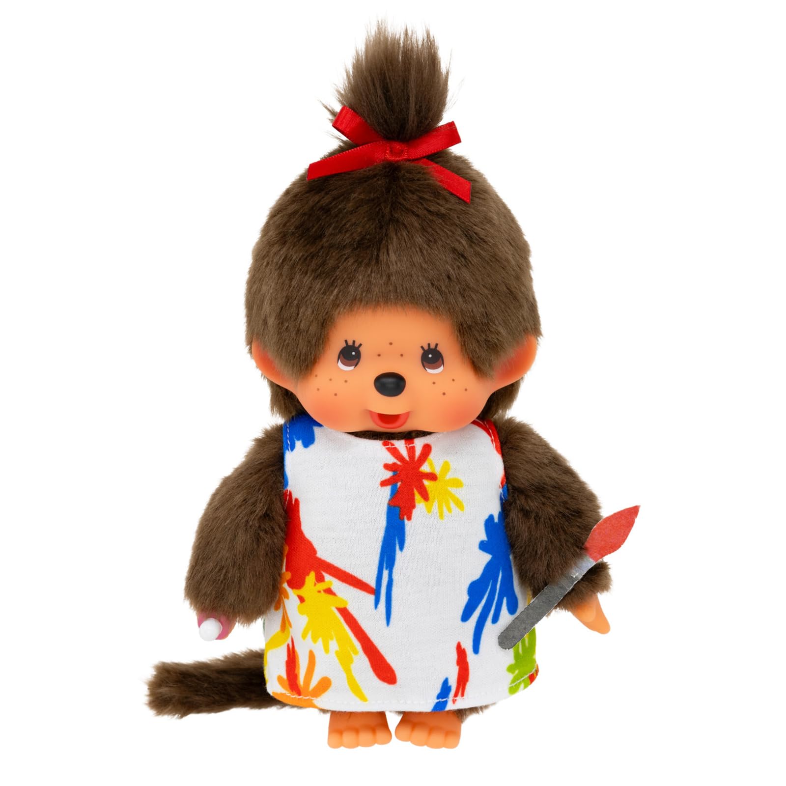 Sekiguchi Monchhichi Fille 255550 – Peluche Marron Avec Bavoir Rose, 20 Cm, Icône Japonaise, Cadeau Collectionneur