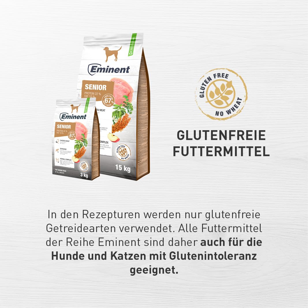 Eminent Senior High Premium – Glutenfreie Vollnahrung für ältere Hunde Aller Rassen | Mit 73% tierischem Eiweiß, L-Carnitin & Chondroprotektiva 15kg