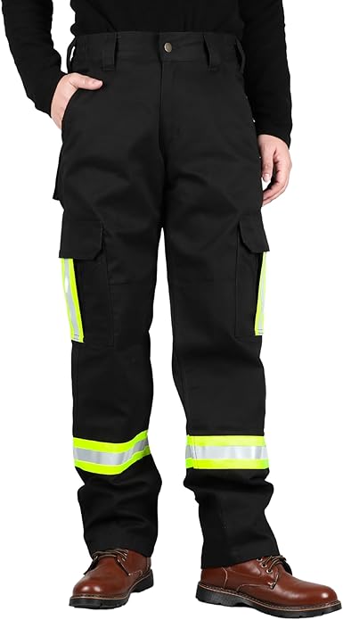 TICOMELA FR Pants High Visibility Cargo Pants NFPA2112 7.5oz Hi-Vis Flame Resistant Elastic Waist Pants