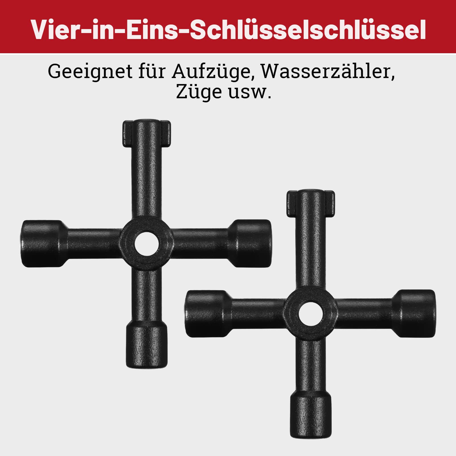 2 Chiavi Multifunzione A 4 Vie Per Contatori Acqua, Gas, Luce E Armadi – Lega Di Zinco Nera - 2