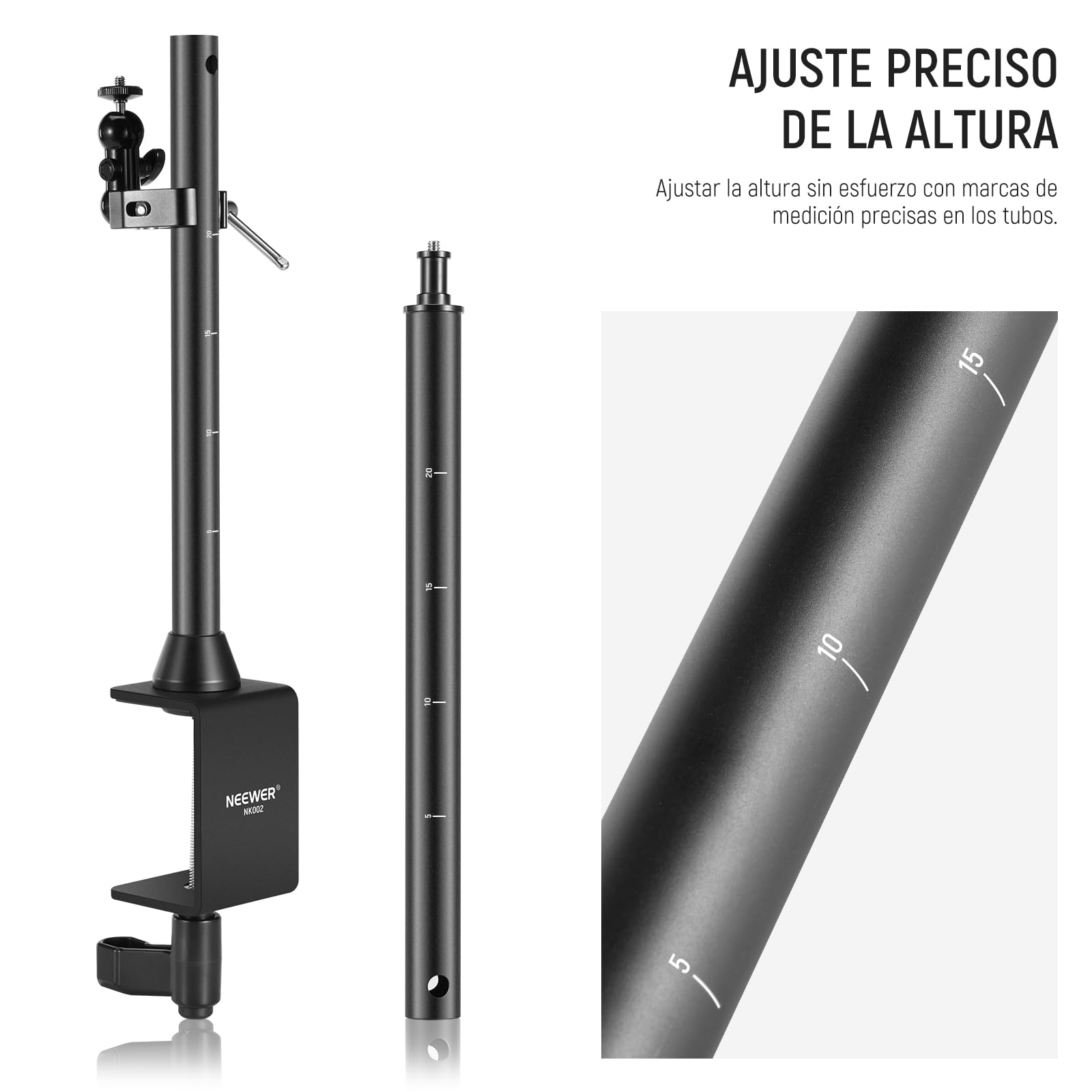 NEEWER NK002 Overhead Camera Mount Rig Platform con Soporte Teléfono/2 Cabezas/Brazos/Super Clamp/Paño para Mic Webcam, Soporte Escritorio Múlti Dispositivo con Ancho Altura Ajustable,Carga 26lb/12kg
