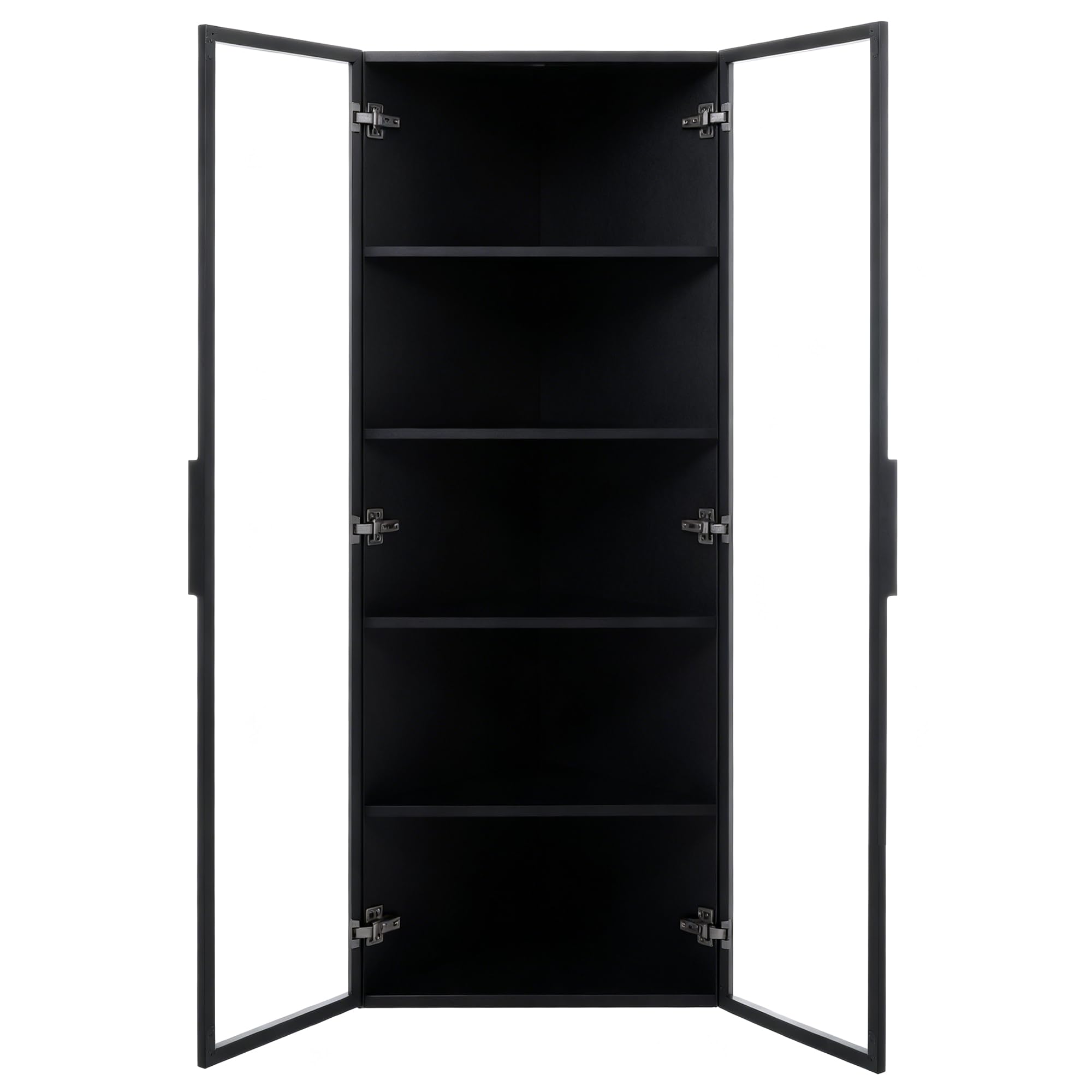 Vetrina in vetro a LED, 62 x 35 x 160 cm, nera, con strisce luminose integrate, vetrina in vetro temperato resistente alla polvere, con elementi angolari con ante – armadio ad angolo, libreria