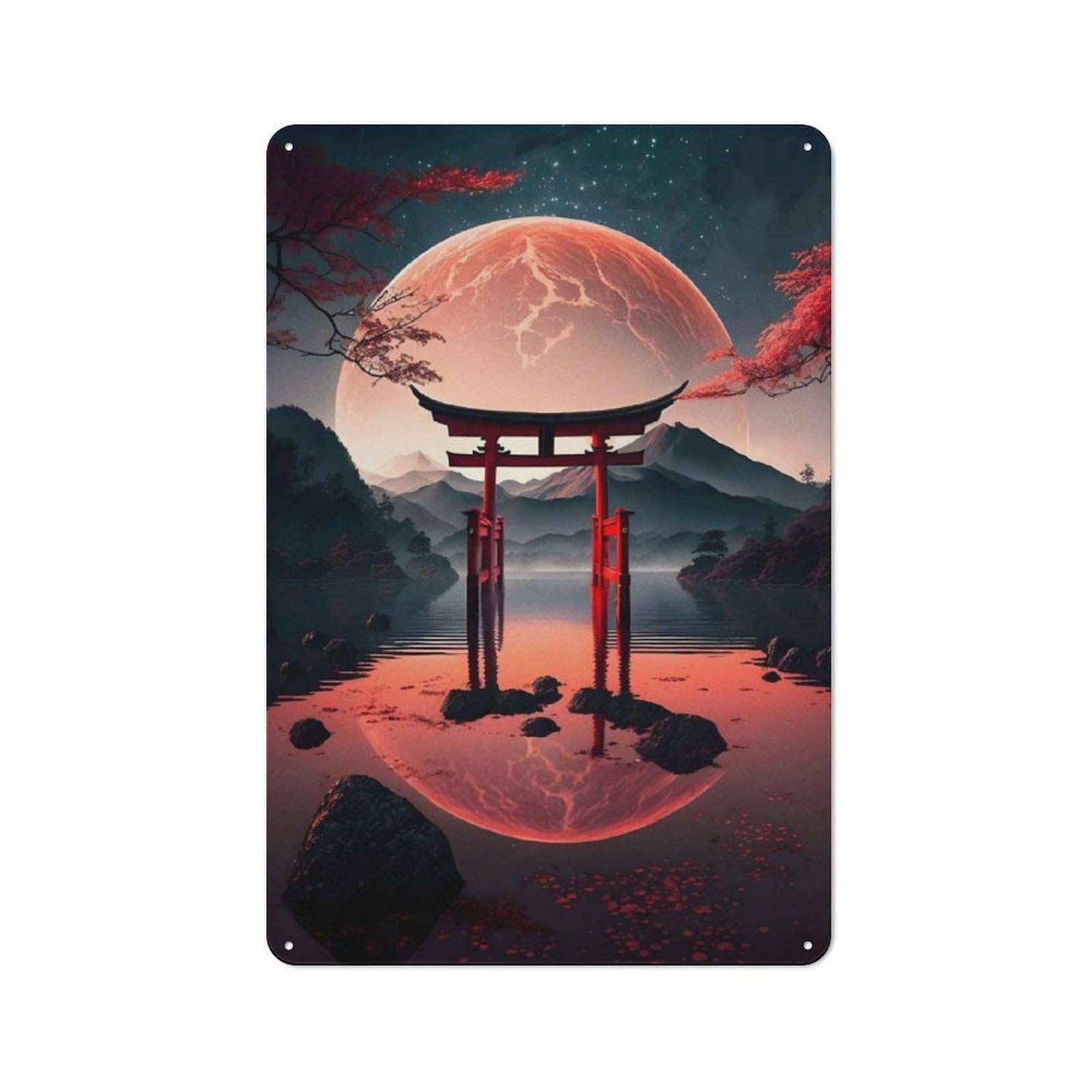 Junmoney Majestic Lake Torii Gate Vintage-Inspired Tin Sign 30X20cm For Garage Or Workshop, For Garage, Workshop And Man Cave Decoration