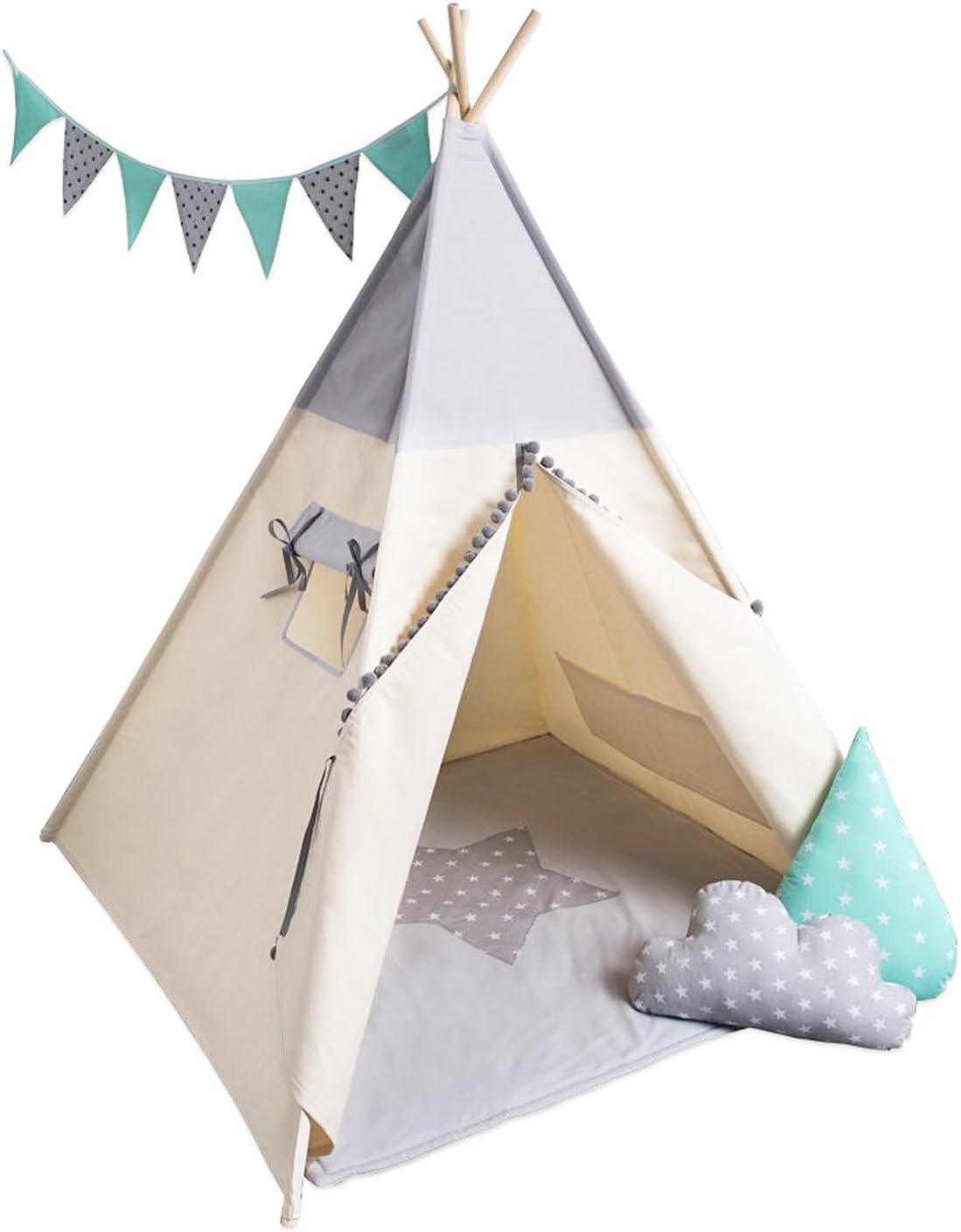 Hand Made Indian tipi tent Teepee Play Tent Children Tent Just Grey Set 6 Pieces