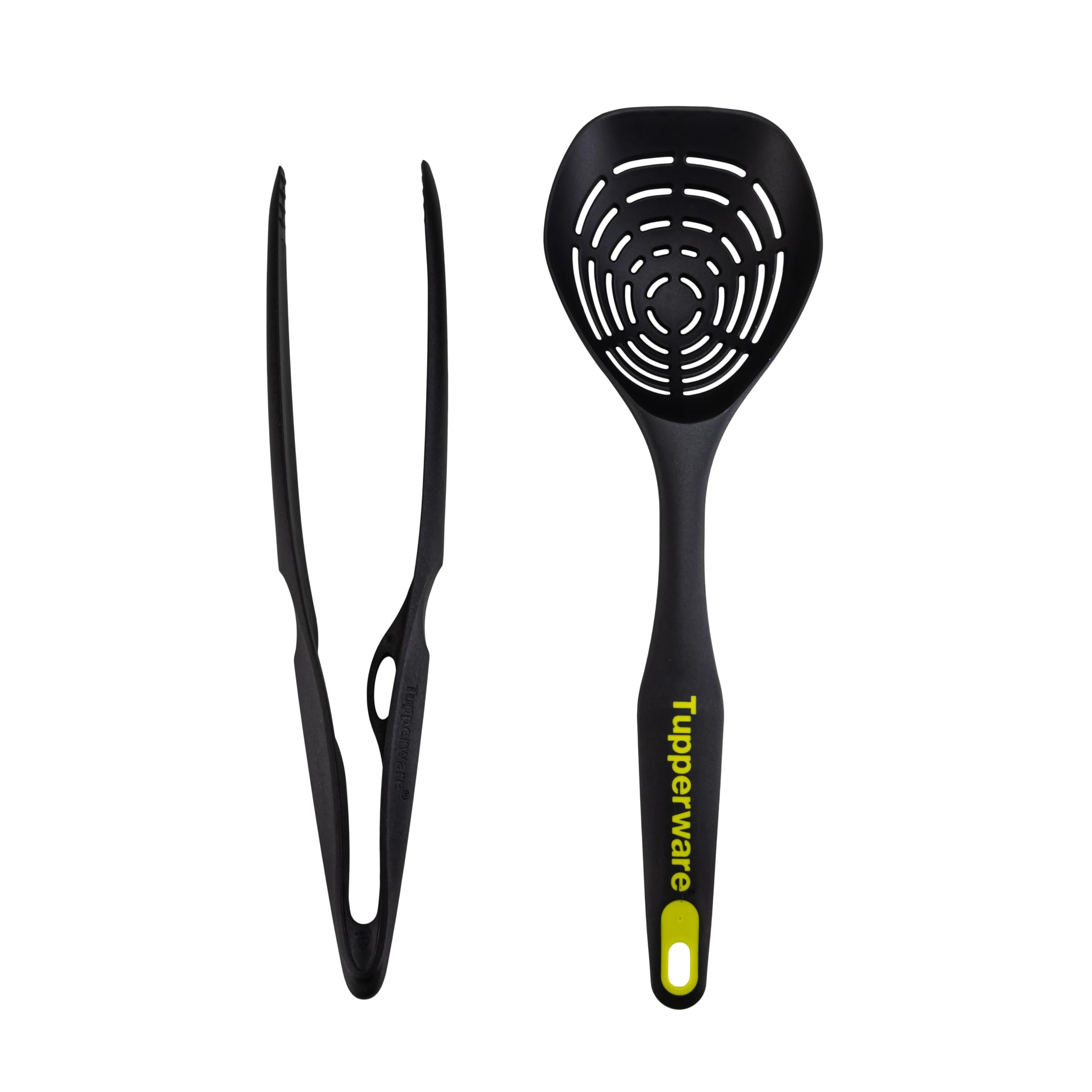 Tupperware Griffbereit Küchenhelfer Grillzange schwarz + Griffbereit Schaumlöffel gelb (2 Stück, Kunststoff oder Silikon)