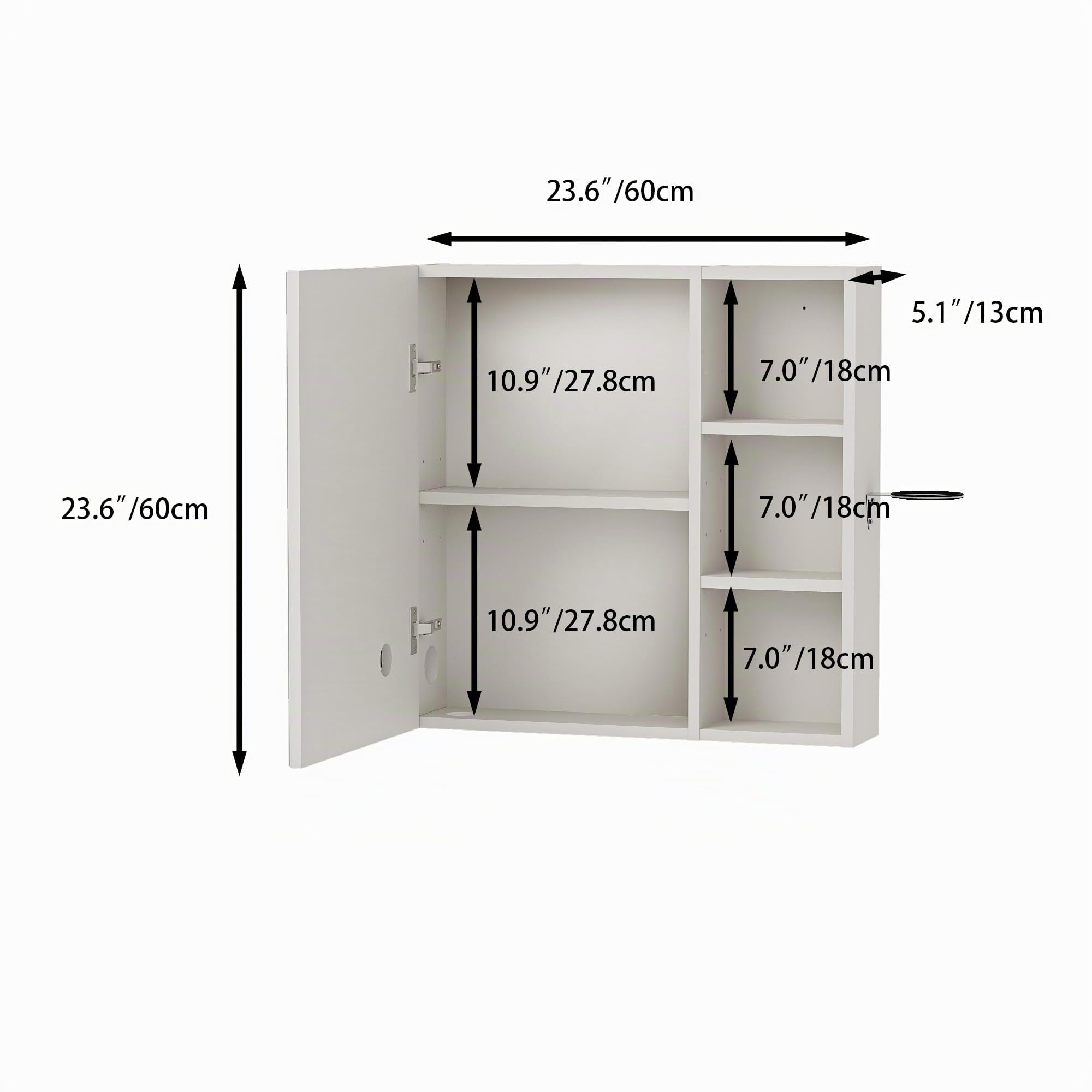 Specchio Bagno Contenitore con 3 Colori Luce, Armadio Specchio Bagno con Deumidificazione con 1 Tocco e Funzione di Memoria & con Mensola Regolabile(60x60x15 cm,Bianco)