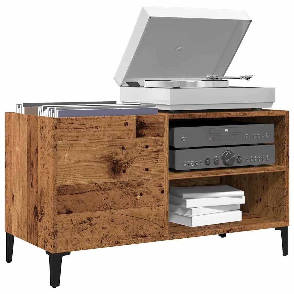 Armadio per dischi in vinile, effetto legno anticato, 84,5 x 38 x 48 cm, con gambe in metallo, mobile per soggiorno e ufficio, scaffale vintage in legno