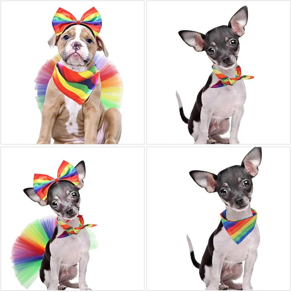 Gadpiparty 1 Juego de disfraz de perro arcoíris, diadema, bufanda, tutú, falda para perro, Bandana del Orgullo Gay, accesorios para mascotas LGBT 6