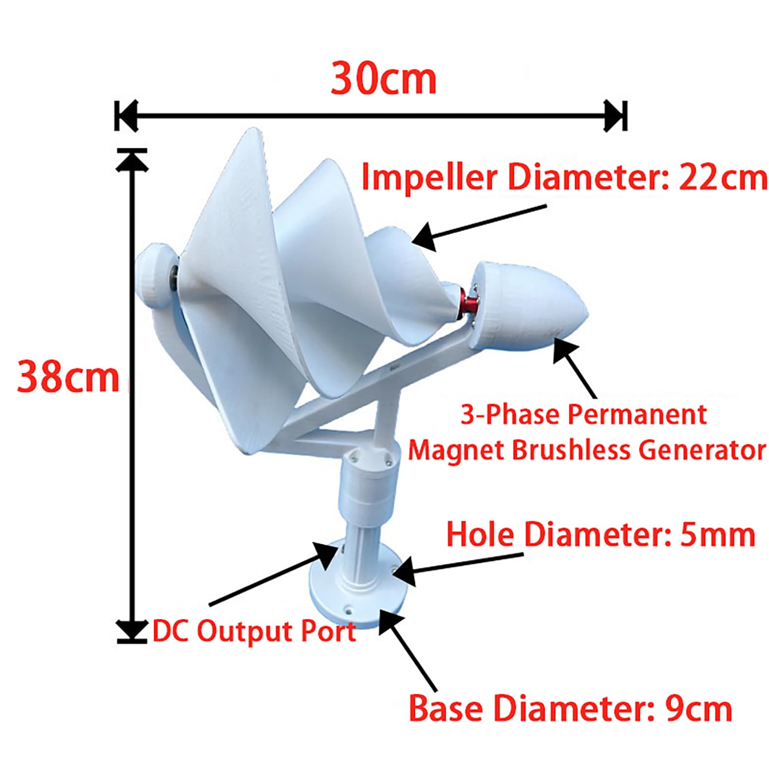 50W Aerogenerador De Hélice 12V Generador De Turbina Eólica con Bombilla, Mini Turbina Eólica Generador Trifásico De Imanes Permanentes para Iluminación, Enseñanza Y Experimentos,Rojo,50W