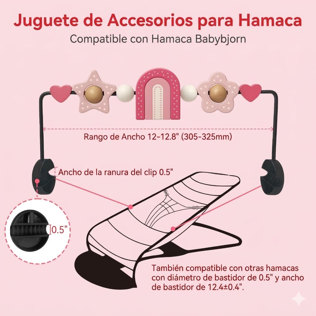 Baby Bouncer Toy Bar, Bouncer Toy Bar, fácil de fijar y quitar, materiales aptos para niños, ideal para bebés, juguetes para bebés en blanco y negro (arco iris)