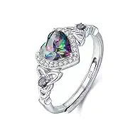 Celtic Sterling Silver Birthstone Ring for Women, Adjustable Size Trinity Knot Heart Design 925 Silver January Garnet Ring, Meaningful Birthday Gift for Girlfriend, Wife, Mom