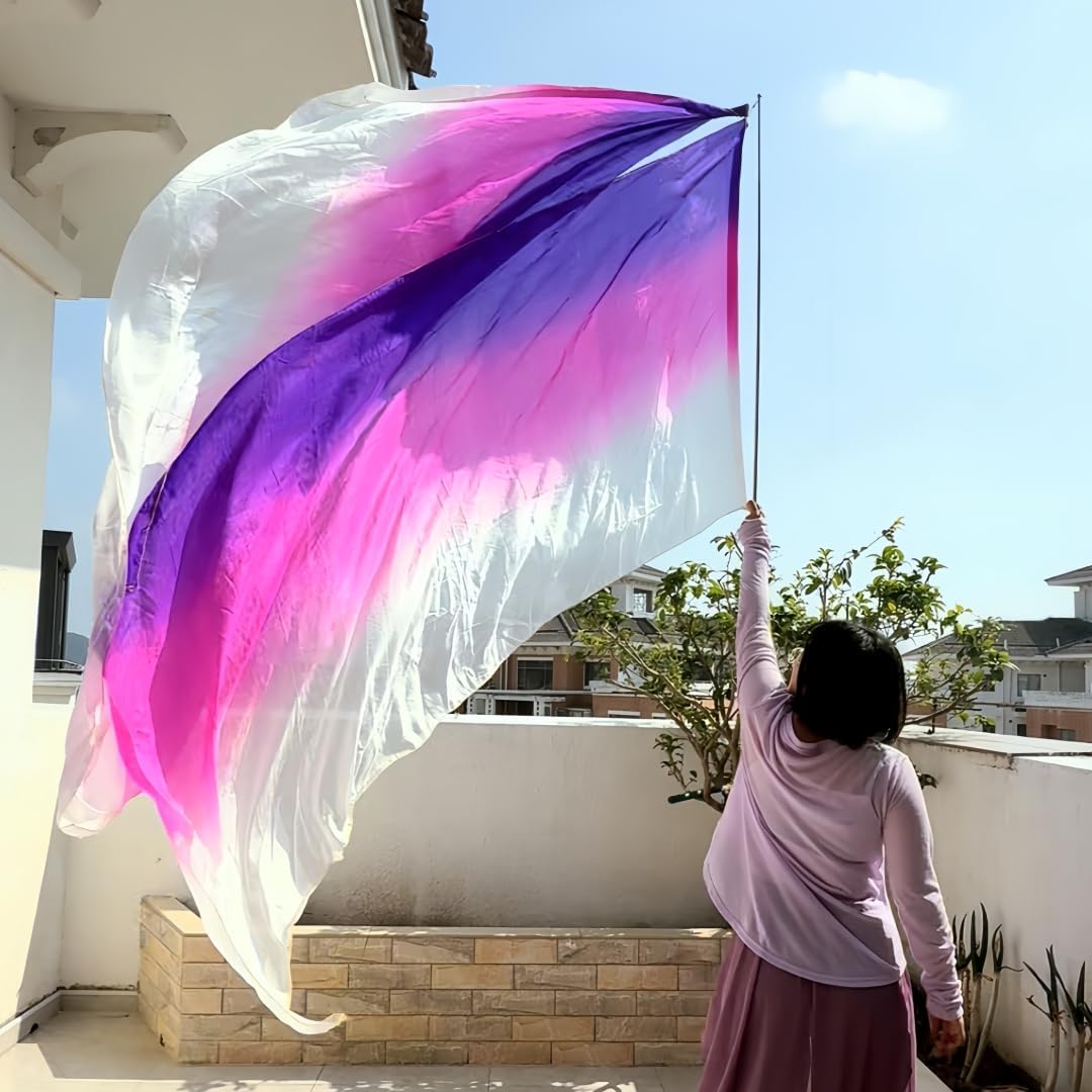 Group Dance Pair Flags - Love Like The Song of Songs, White Rose Purple Silk Praise Flags