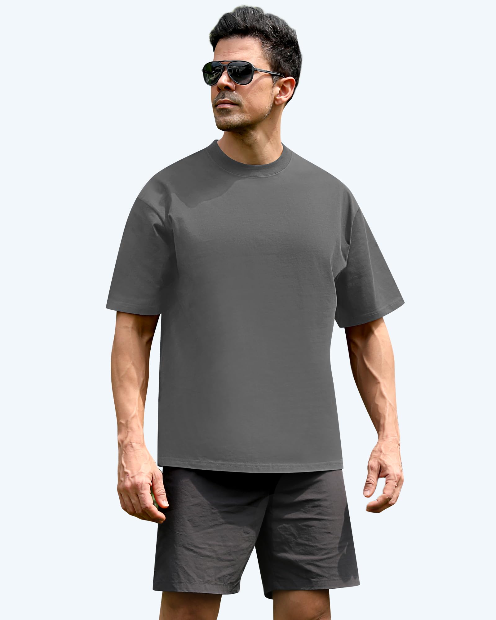 Eadali Lot de 3 t-shirts surdimensionnés pour homme et femme - Épaules tombantes - En coton épais - 280 g - Coupe ample - Manches courtes