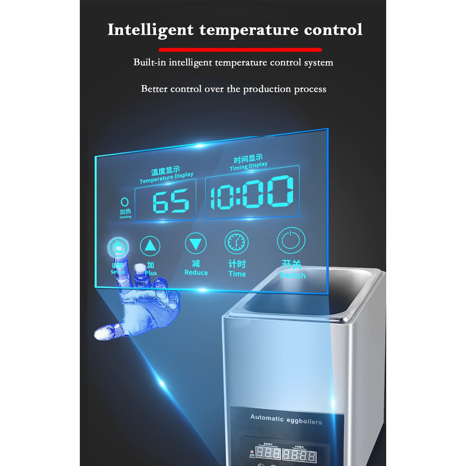 Cuociuova, Controllo Intelligente della Temperatura, cuoce Fino a 50 Uova contemporaneamente, intervallo di Temperatura Regolabile da 30 a 90 °C, Timer da 0 a 99 Minuti.