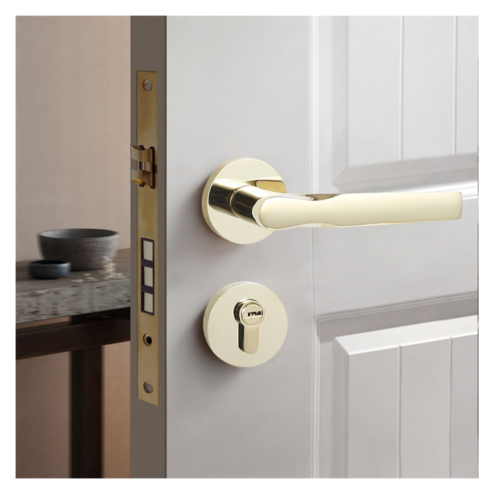 Latón Cerradura de Puerta Americano Silencioso Madera Maciza Manija
