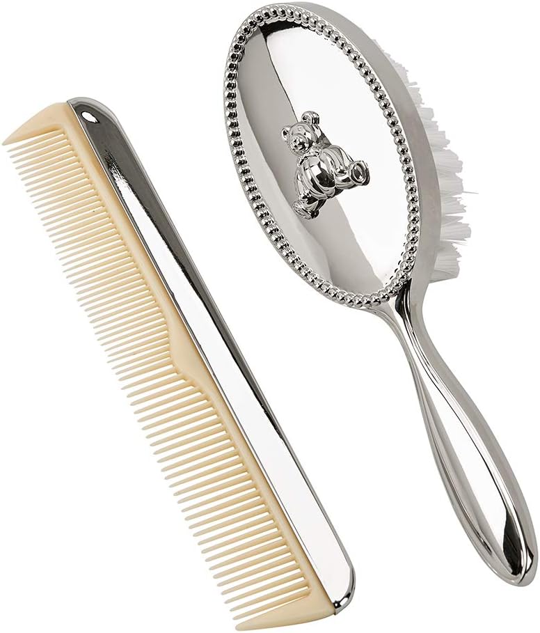 Creative Gifts International Teddy Bear Silver Tone 6 inch Nickel Plated Metal Brush and Comb Kit Set, Premium Quality Design, Durable Materials, Functional Everyday Use, Home or Office Display