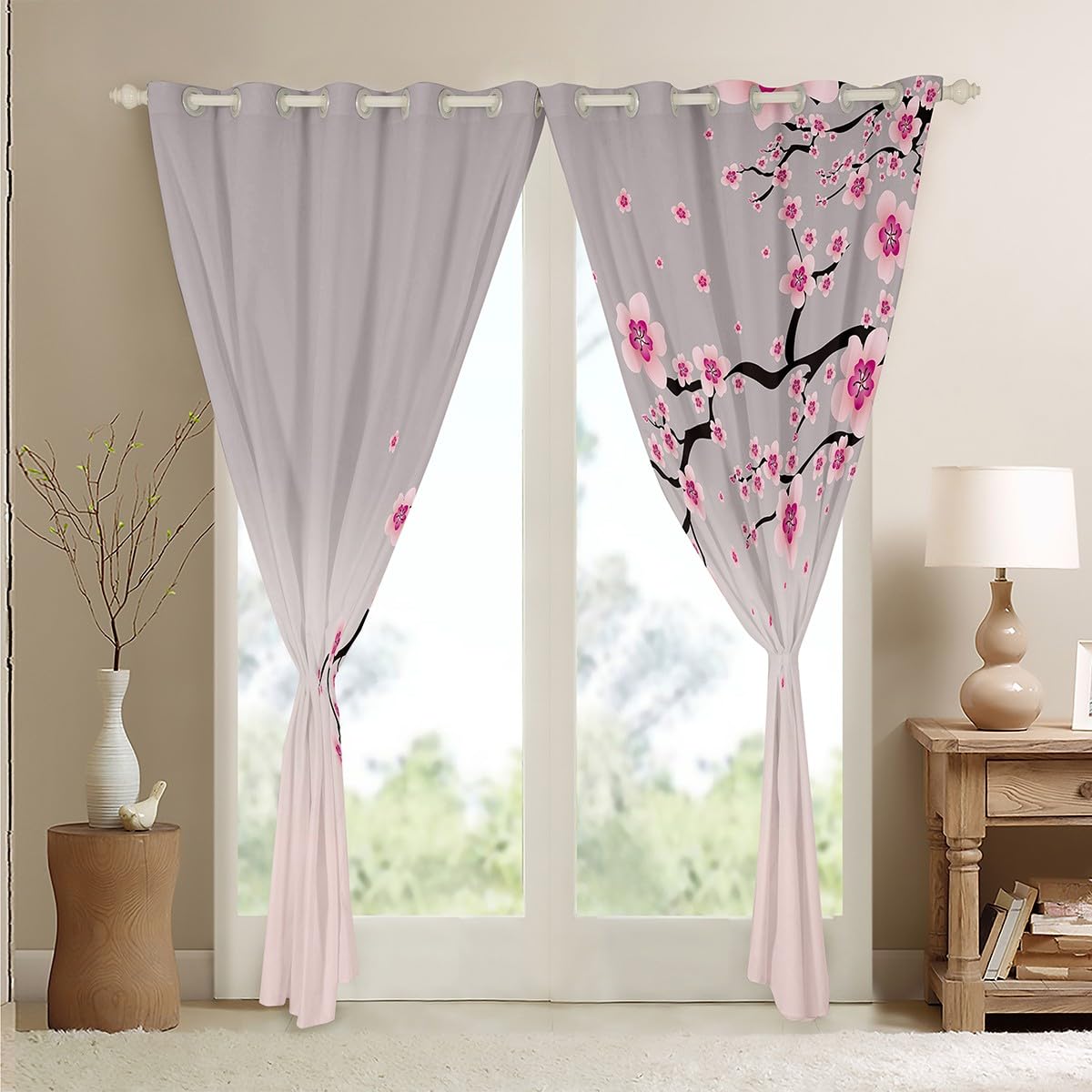 Cheer Blossom & Grey ains Floral 30% 50% Zasłony zaciemniające do sypialni dziecięcej i salonu Gradientowe paski Zabiegi okienne Rozmiar W46*L54