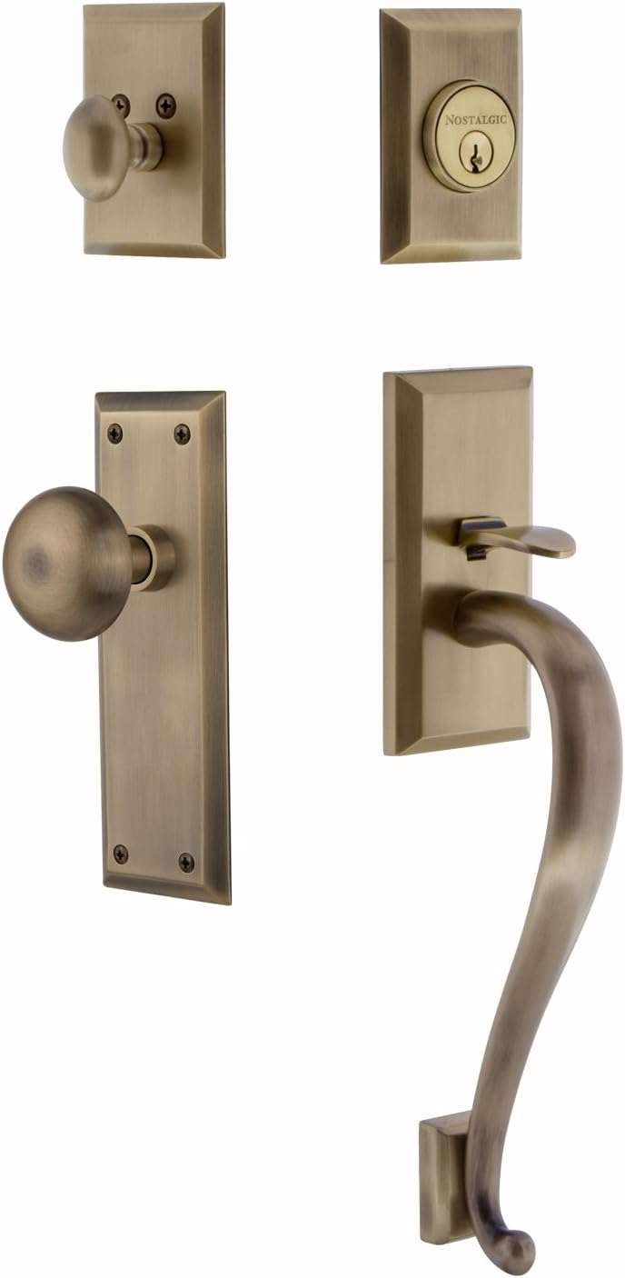 Warehouse 719412 New York S Grip Entry Set, Backset - 2.375", Antique Brass