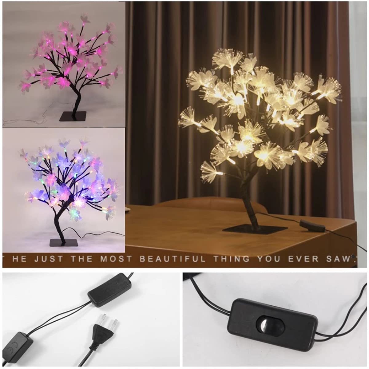 Árboles de navidadÁrbol Bonsái Lámpara De Mesa, Árbol De Luz Artificial LED Ajustable Ramas Luces,Con Telecomando,Para Bodas,Dormitorios, Decor,A,36 lights