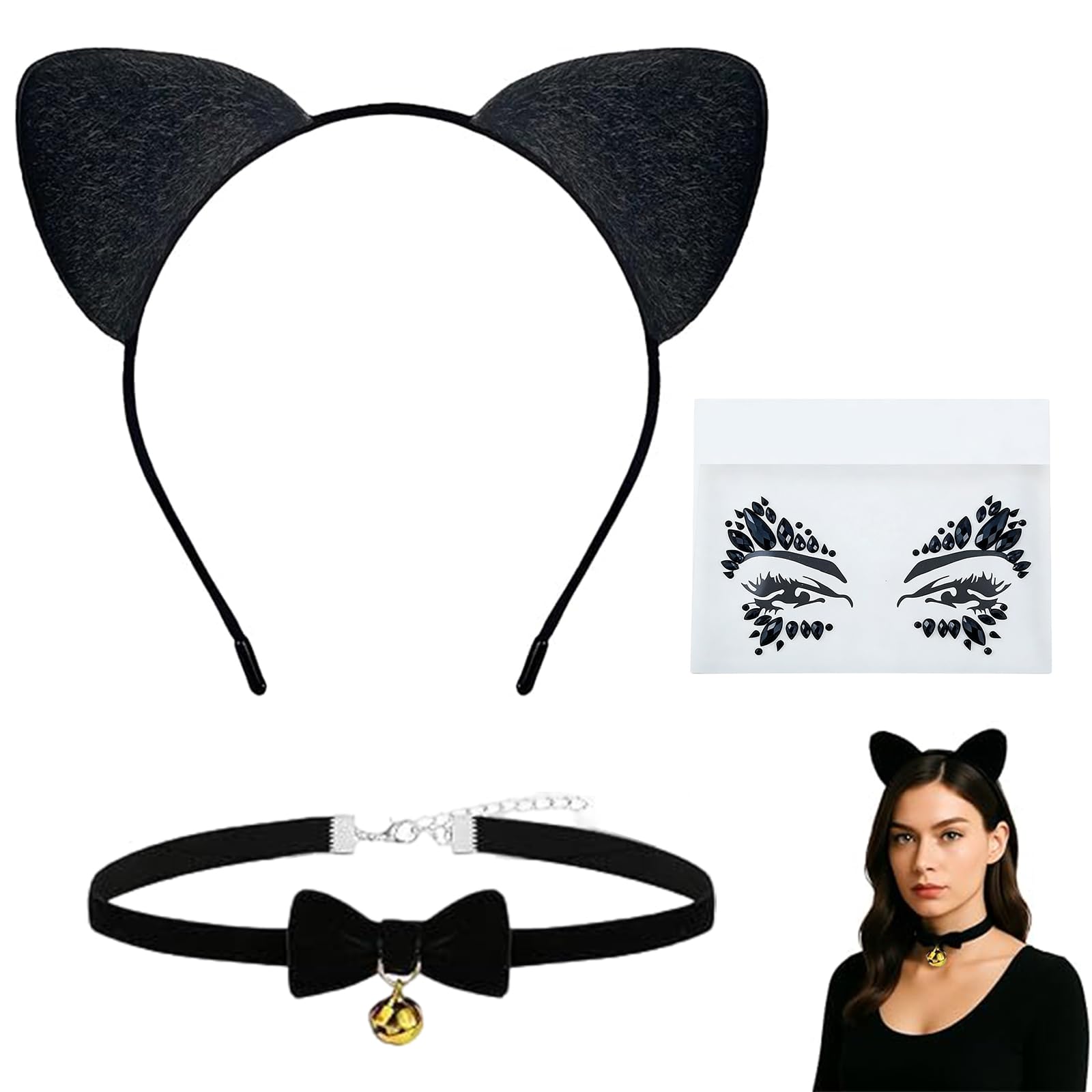 QEEROYO Cat Costume Accessory Set, Black Cat Costume Cosplay Set