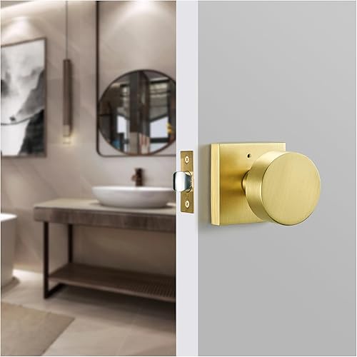 Pomos de puerta de privacidad de latón satinado  Modernas manijas doradas cuadradas con cerradura para interior de baño y dormitorio