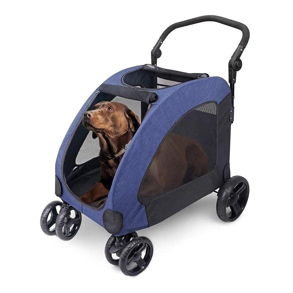 Cochecito para mascotas Cochecito grande para mascotas Cochecito plegable para perros gigante Cochecito plegable para perros grande Se puede frenar La rueda delantera se puede girar (Azul)