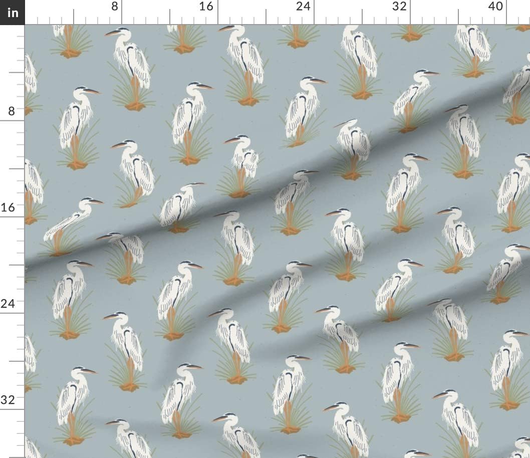 Spoonflower Fabric - Coastal Cranes Bird Vintage Blue Nature Preppy Crane Printed on Petal Signature Cotton Fabric by The Yard - Sewing Quilting Apparel Crafts Decor
