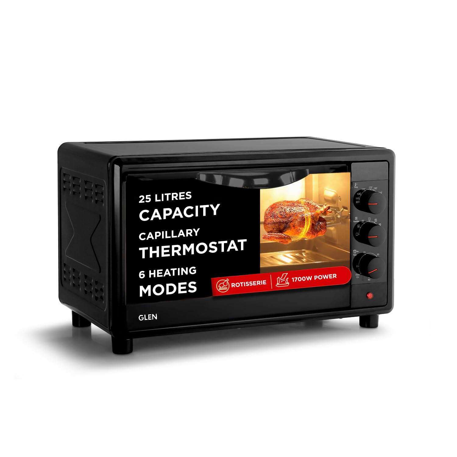 Glen Oven Toaster Griller, 25 Litre, 1700W OTG for Kitchen, 6 Heating Modes, Motorized Rotisserie, Convection Fan, Timer - Black (SA5025R)-image-8
