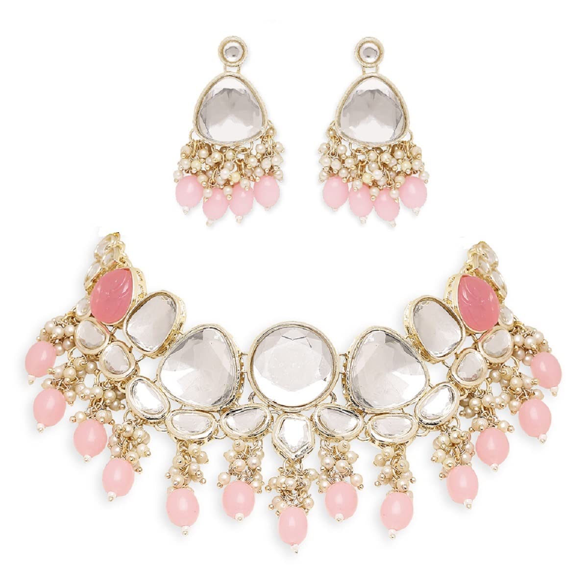 OOMPH Jewellery Pink Kundan & Beads Ethnic Choker Necklace Set with Drop Earrings For Women & Girls Stylish Latest (NEST10_AOR1) (B0C6GWHYJL) Amazon Price History, Amazon Price Tracker