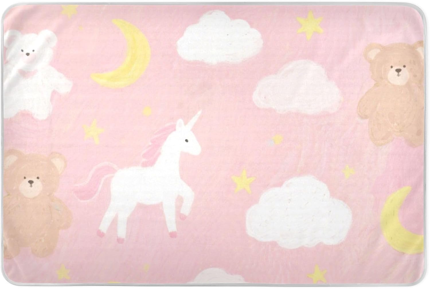 Cute Cartoon White Unicorns Extra Large Resuable Potty Training Pee Pad Waterproof Washable Bed Pad Skin-Friendly Travel Mattress for Baby Boys Girls , 52" L x 34" W