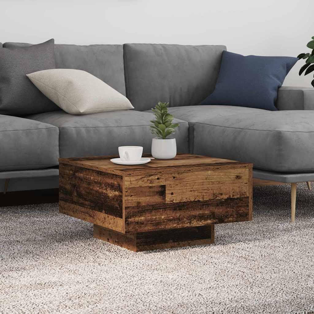 SXZenSpace LED Coffee Table 55x55x31 cm Engineered Wood in Old Finish Modern Side with Ambient Lighting for Living Room, Lounge and Bedroom